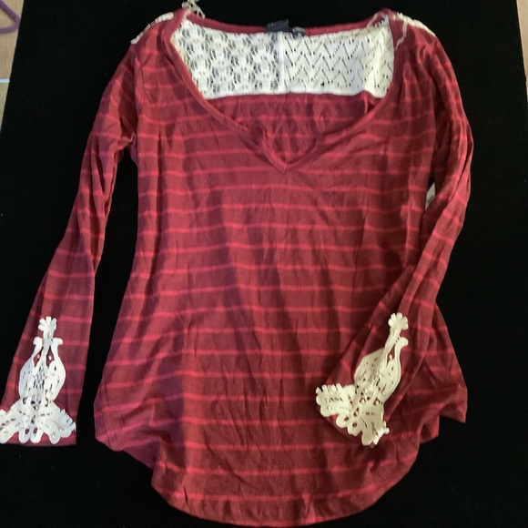 Eye Candy Red Stripe Jersey Tee w/ Cream Lace 3X - Picture 1 of 7